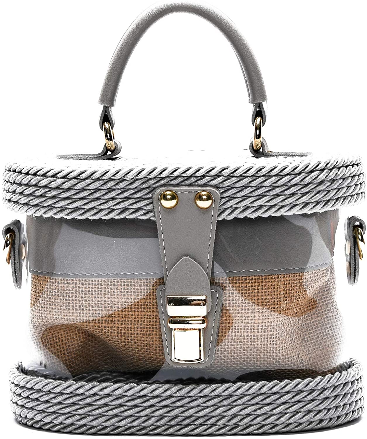 Price:$29.99 Handwoven Transparent Crossbody Straw Shoulder Bag for Women with Shoulder Leather Strap … (GREY)  Handbags   