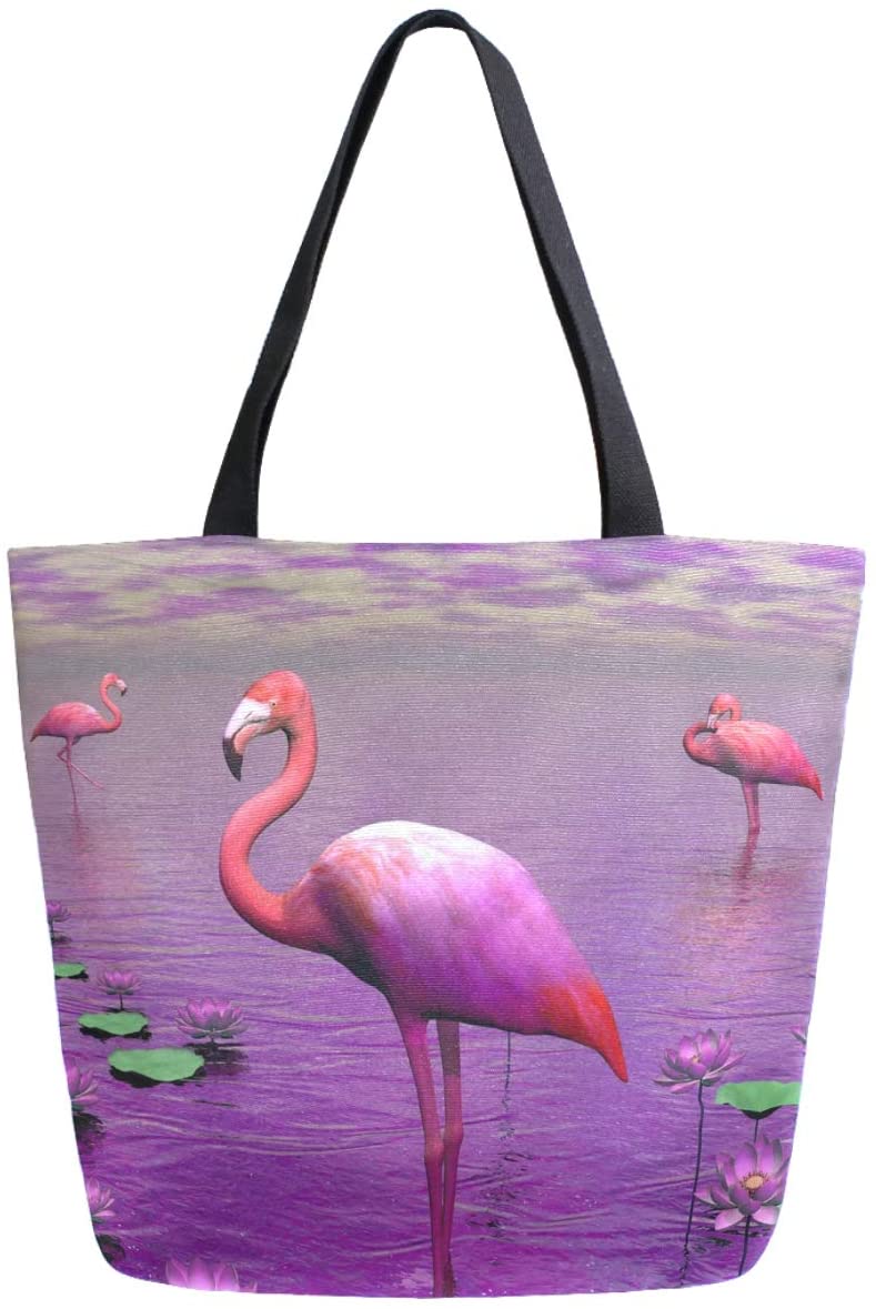 Price:$15.99   | ZzWwR Beautiful Pink Flamingo Extra Large Canvas Shoulder Tote Top Handle Bag for Gym Beach Travel Shopping | Gym Totes