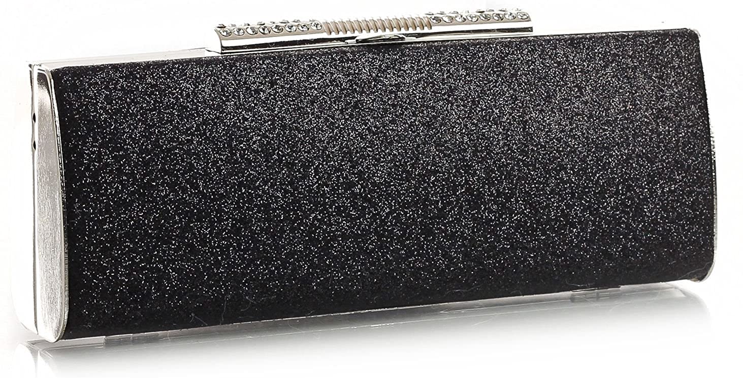 Price:$20.00 BHBS Womens Evening Clutch Bags - Ideal Party Wedding Handbag with Shoulder Strap (Black)  Handbags   