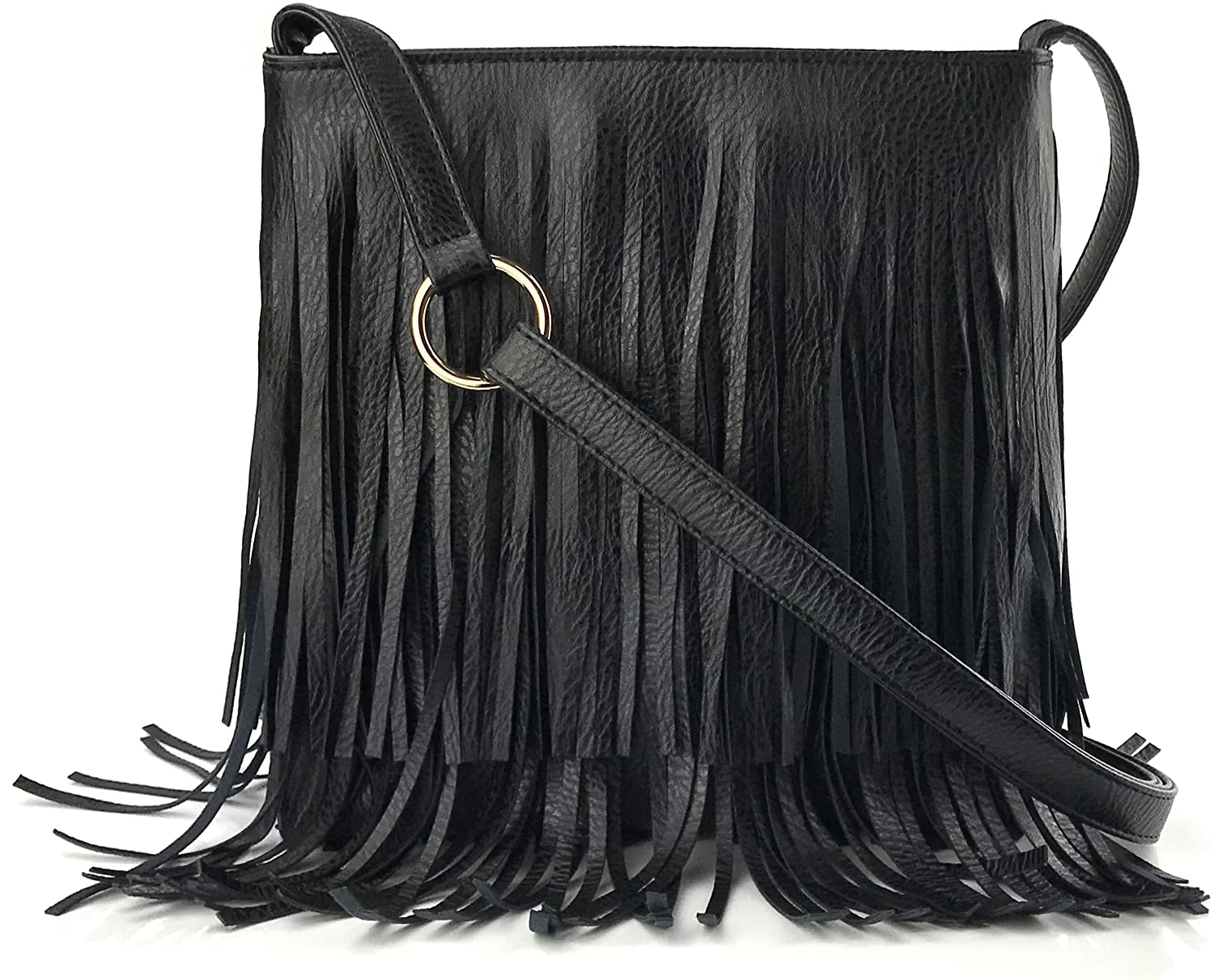 Price:$21.90 Glossy Fringe Cross Body Shoulder Bag Tassel Womens Purse(Black)  Handbags   