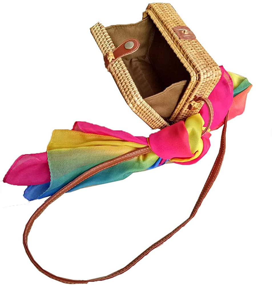 Price:$27.99 Zinuo Exquisite Straw Bag Women Rattan Woven Shoulder Handbag Summer Beach Crossbody Bag (Square)  Handbags   