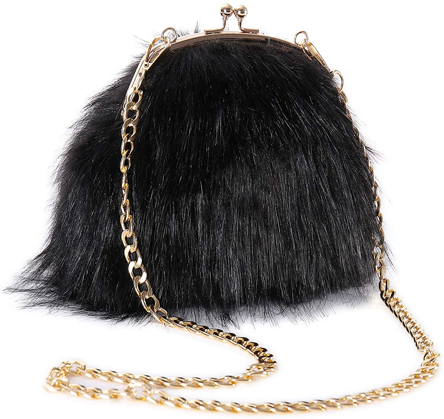 Price:$16.95 FHQHTH Faux Fur Purse Fashion Clutch Handbag Shoulder Vintage Evening Bags for Women [A-Black]  Handbags   