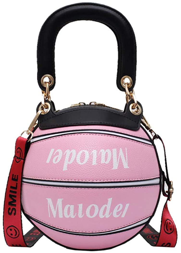Price:$26.99 Basketball Shaped Purse Shoulder Handbags Cute Tote Cross Body Messenger PU Leather Bag Adjustable Strap for Women Girls (Pink)  Handbags   