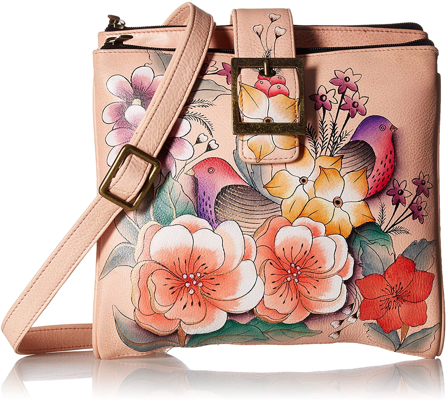 Price:$183.65 Anna by Anuschka Genuine Leather Travel Organizer, Triple Compartment | Hand-Painted Original Artwork | Vintage Garden  Handbags   