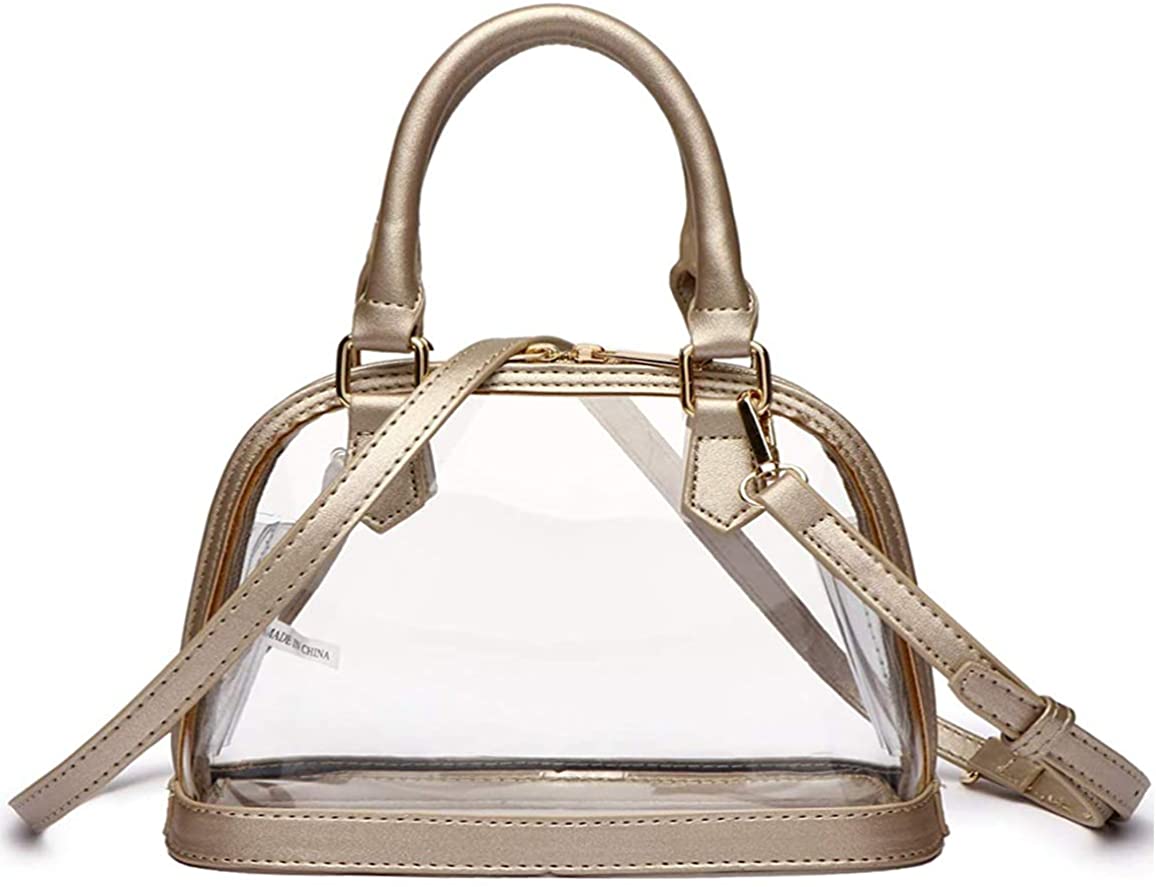Price:$17.99 Keepop Womens Clear Shell Crossbody Bags Dome Transparent Handbags and Purses for Work Concert NFL Stadium Approved Middle PVC Shoulder Bag  Handbags   