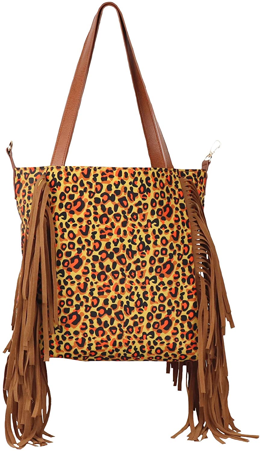 Price:$13.59    THOUSMOON Women Fringe Tassel Leopard Cheetah Print/Serape Handbag Shoulder Bag Purse Top Handle Hobo Tote Bag (Leopard)  Clothing