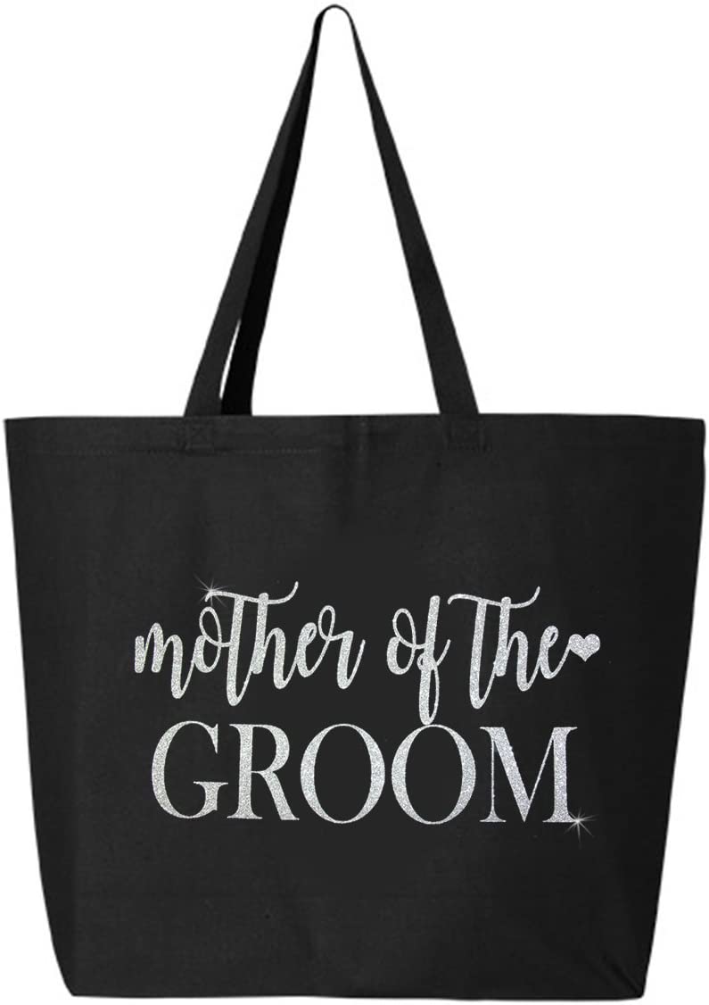 Price:$17.99    Mother of the Groom Tote Bag - Black and Glitter Silver  Clothing