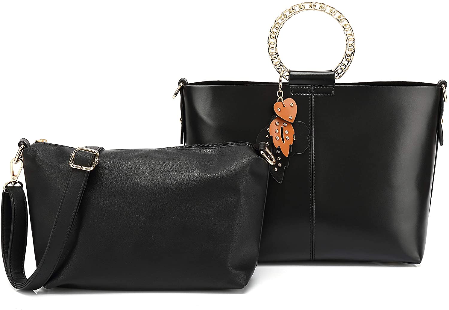 Price:$33.99    Women Handbags Set Fashion PU Top Handle Satchel Shoulder Tote Bags (Black)  Clothing