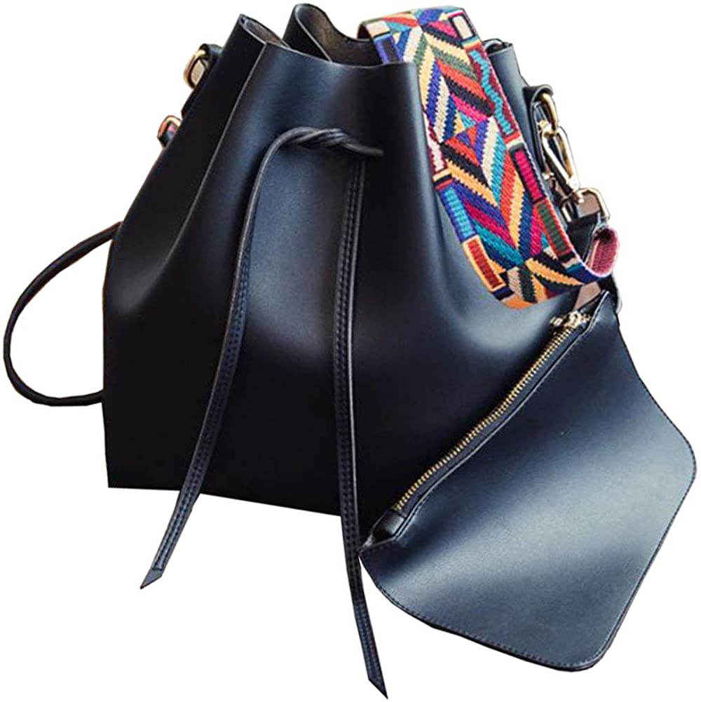 Price:$17.66 Jiaruo Colorful Strap Large Capacity Leather Shoulder Handbags Bucket bags (black)  Handbags   