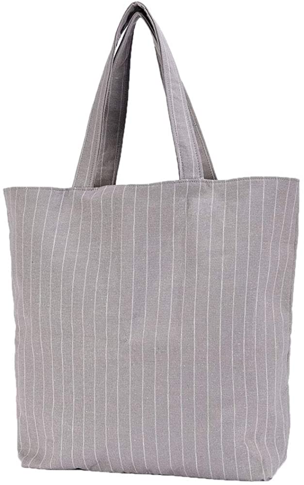 Price:$15.95 RunFu Original Simple Stripe Natural Linen Shoulder Bags Lightweight Tote Purse Handbags for Women (Grey)  Handbags   