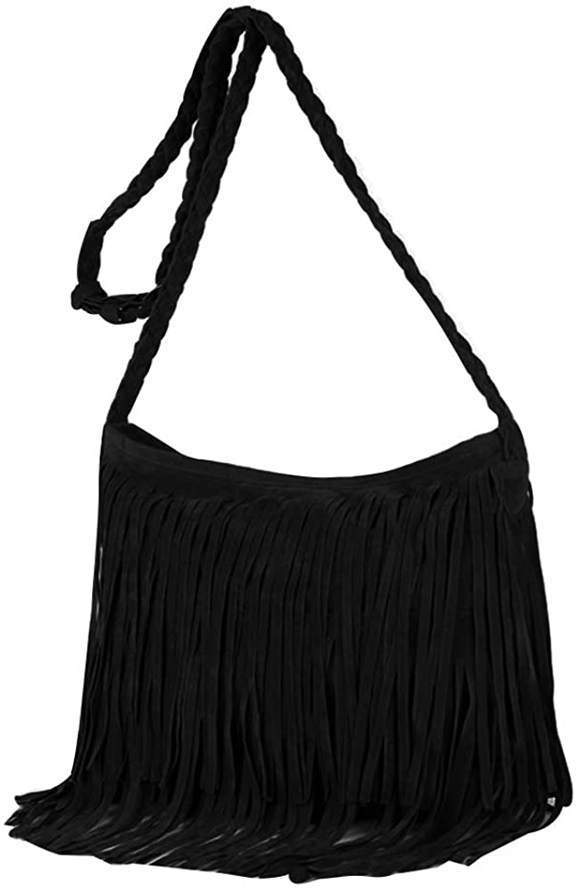 Price:$25.99 LABANCA Womens Fuax Leather Shoulder Bag Tassel Crossbody Bag Messenger Purse Bag Black  Handbags   