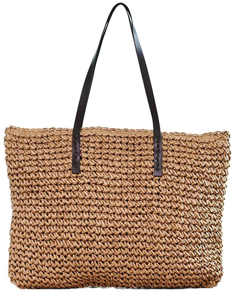 Price:$20.99    Straw Tote Bag Large Beach Purses and Handbags Women Summer Shoulder Bag Handmade Weaving CB04 Coffee  Clothing