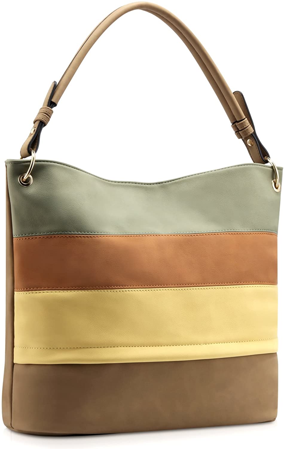 Price:$26.99    Plambag Multi Color Stripped Handbag for Women, Faux Leather Shoulder Tote Bag  Clothing