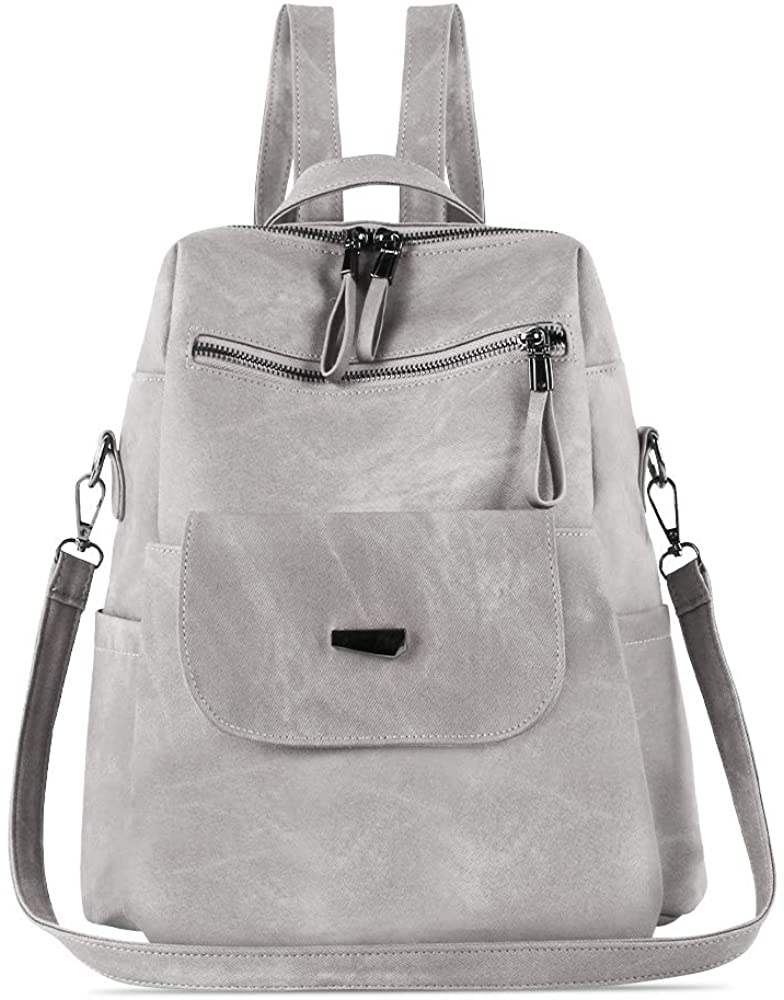 Price:$25.99    Women Backpack Waterproof Anti-theft Lightweight PU Leather Nylon Shoulder Bag Travel Backpack Ladies (Grey)  Clothing