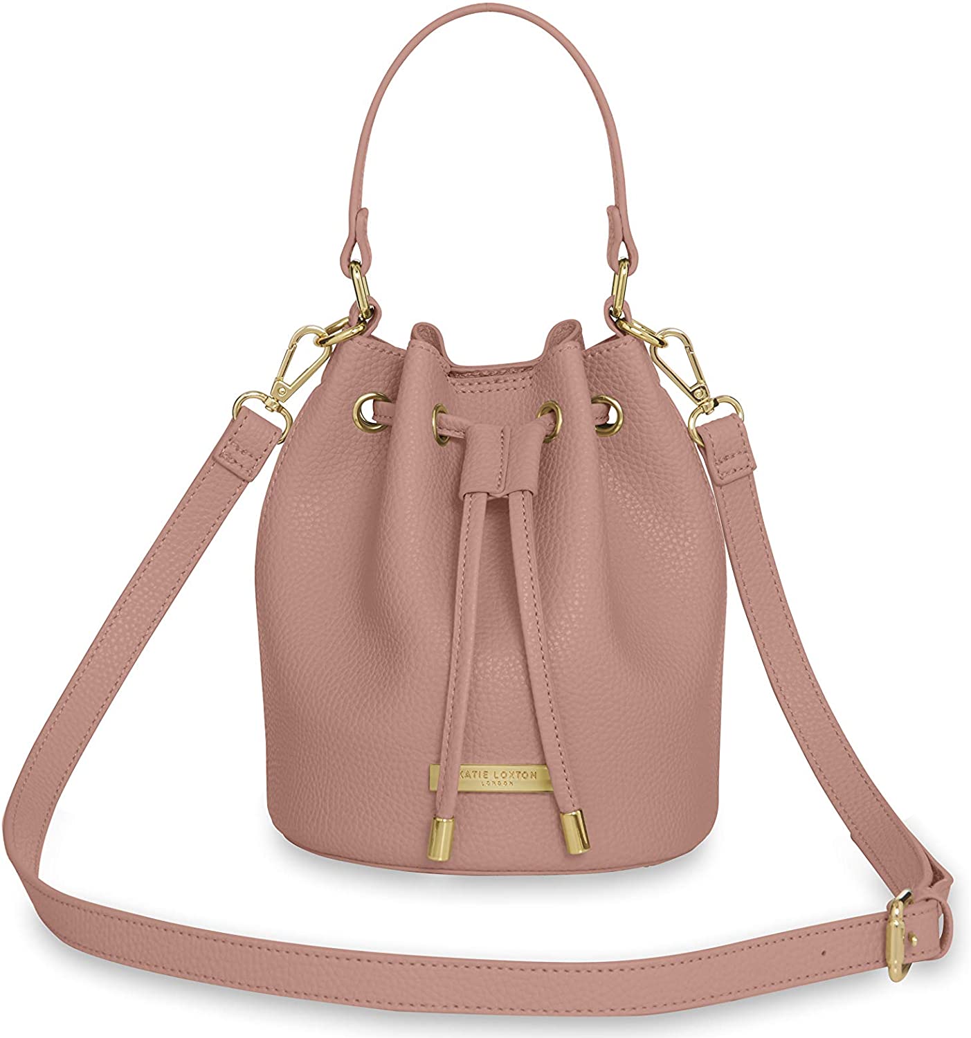 Price:$54.95    Katie Loxton Mini Chloe Bucket Womens Vegan Leather Shoulder Drawstring Handbag Pink  Clothing