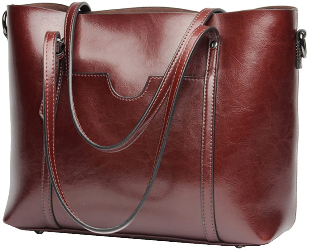 Price:$49.99    Obosoyo Women's Handbag Genuine Leather Tote Shoulder Bags Soft Hot Wine-red  Clothing