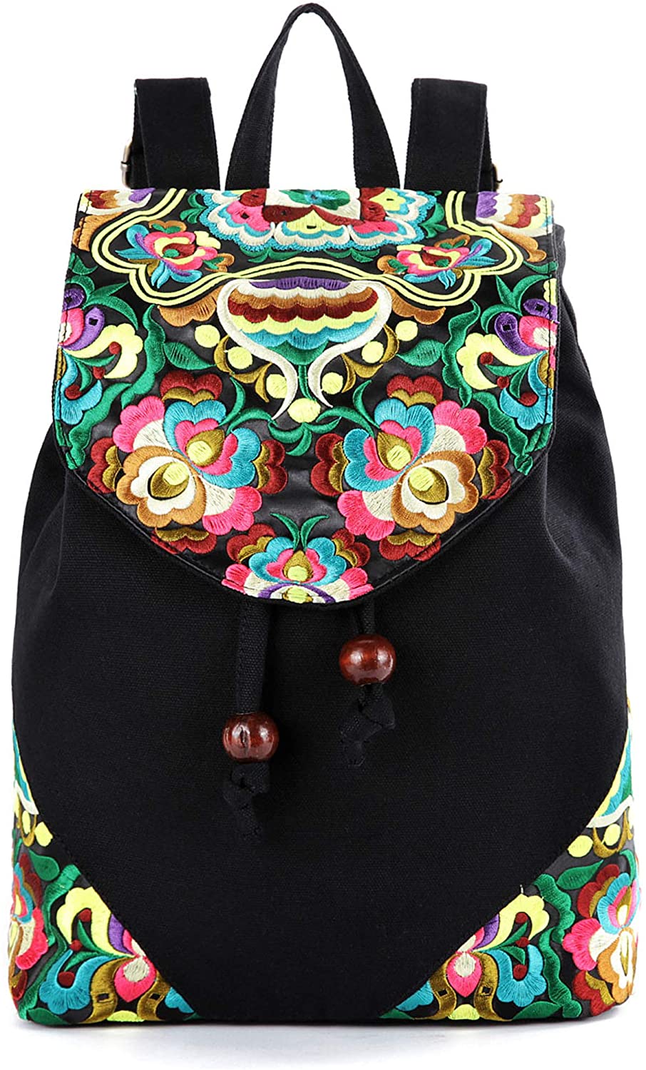 Price:$29.99    Embroidered Women's Backpack Purse,Cotton Canvas Shoulder Bag Daypack Travel Handbag (Green Flowers)  Clothing