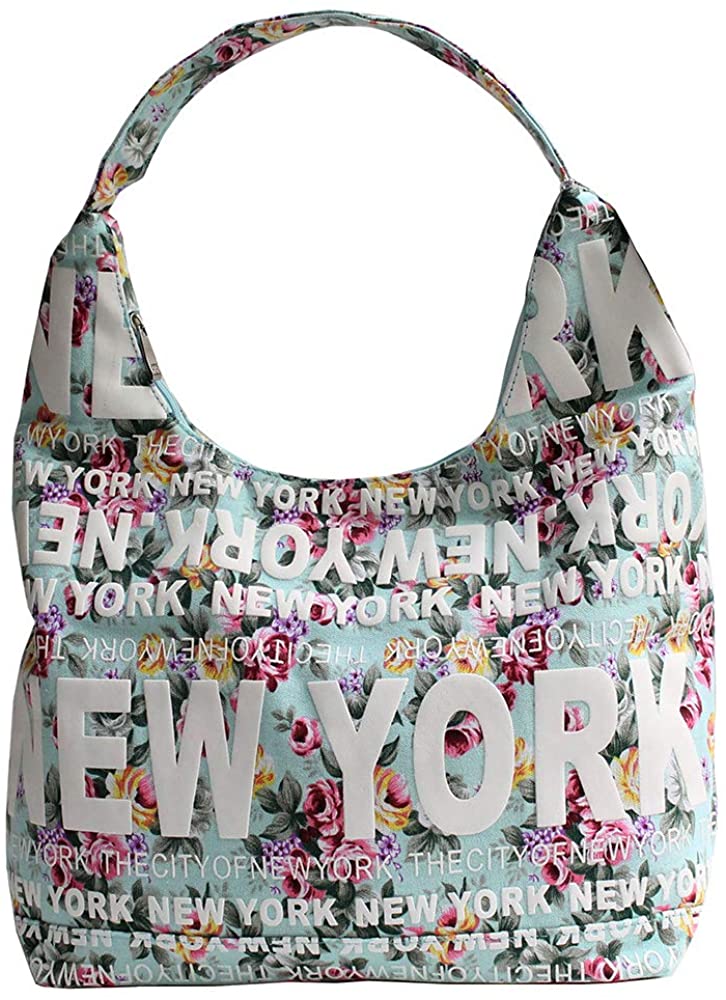 Price:$27.00 Robin Ruth New York Floral City Cotton Hobo Shoulder Bag Light Blue  Handbags   
