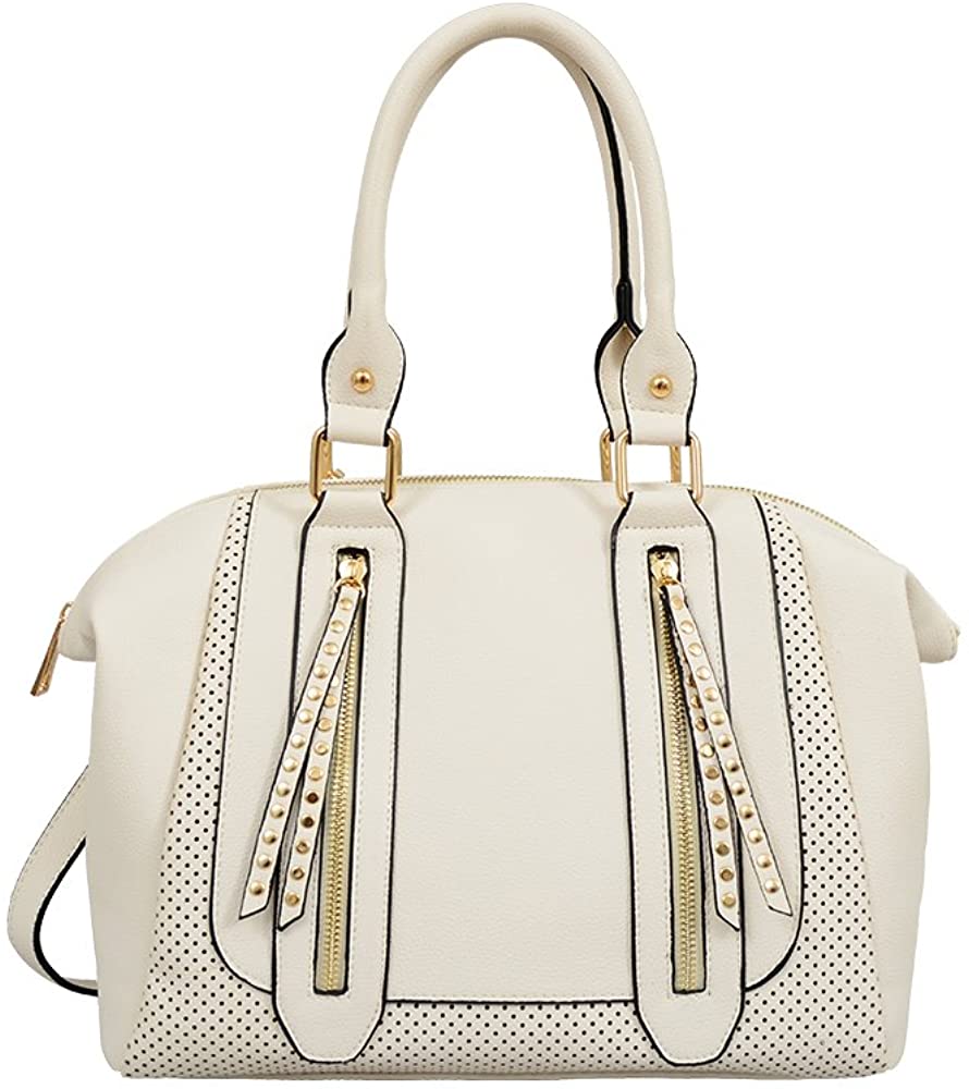 Price:$41.67    Mellow World Adeline Hb17524, Vegan Leather Perforated Satchel, Zipper Closure, White, One Size  Clothing