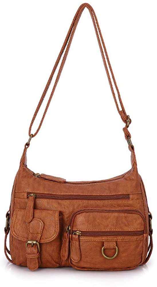 Price:$28.99    Women's Waterproof Leather Small Bag Large Capacity Tote Bag Lightweight Travel Bag Shoulder Bag Messenger Bag (Brown)  Clothing