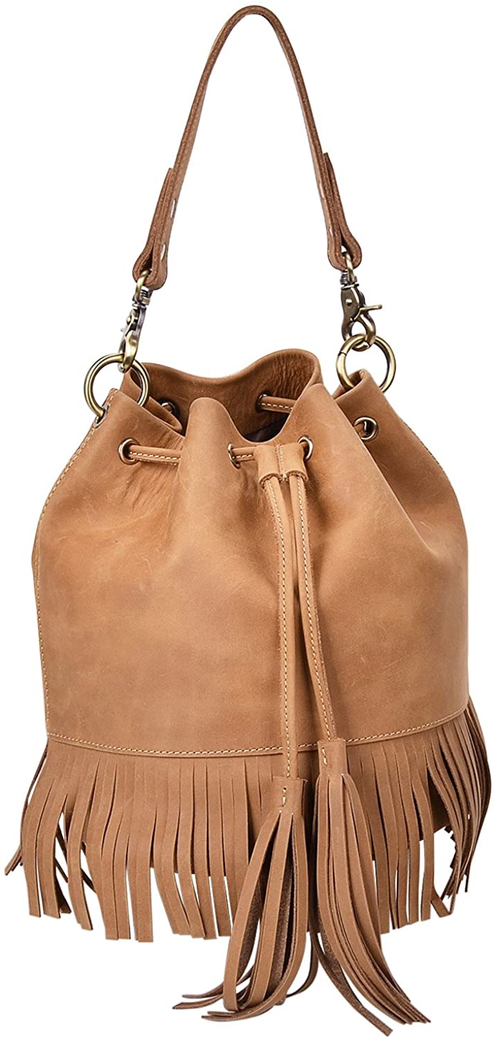 Price:$107.63 ALTOSY Leather Drawstring Bag For Women Crossbody Bag Crazy Horse Shoulder Handbag 3247 (Khaki)  Handbags   