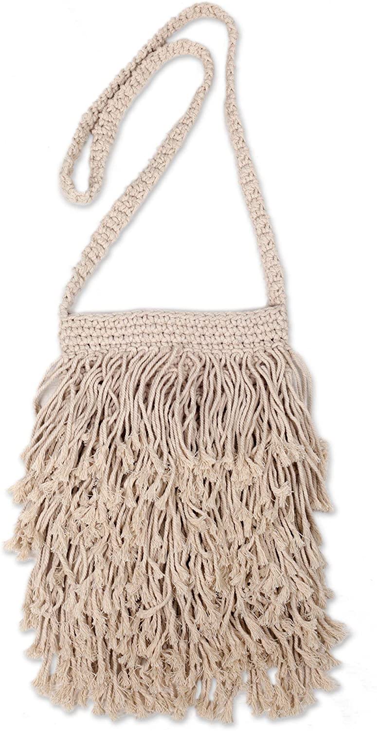 Price:$49.99 NOVICA Cotton shoulder bag, Natural Malang'  Handbags   