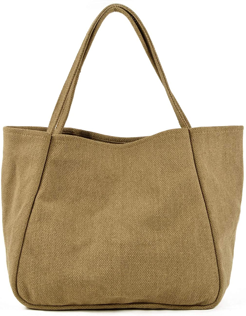 Price:$23.67    WUDON Canvas Tote Bags for Women - Top Handle Shoulder Tote| Large Space for Shopping, Working (Khaki)  Clothing
