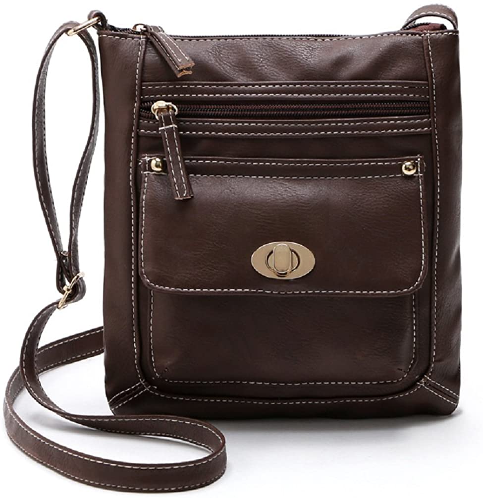 Price:$13.99    Womens Dark Brown Leather Cross body Shoulder Bag Organizer Purse with Turn-lock  Clothing