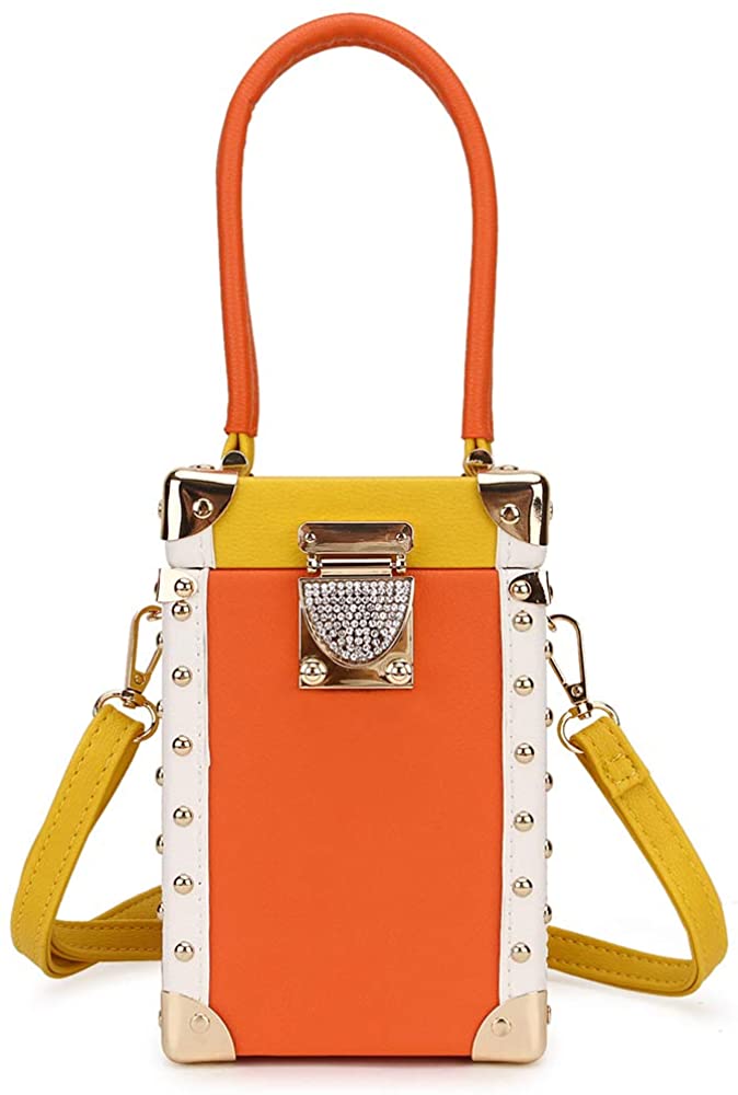 Price:$39.99 ENJOININ Fashion Diamond Buckle Pu Leather Women Party Handbag Shoulder Bag Crossbody Bag Wedding Clutch Purse (YELLOW)  Handbags   