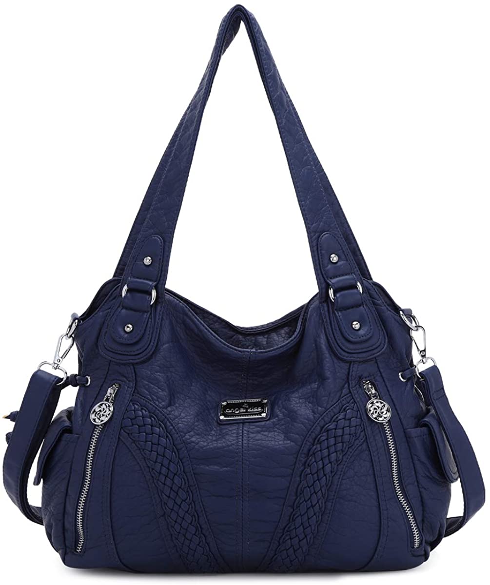 Price:$34.62    Angelkiss Women Top Handle Satchel Handbags Shoulder Bag Messenger Tote Washed Leather Purses Bag (Blue) …  Clothing
