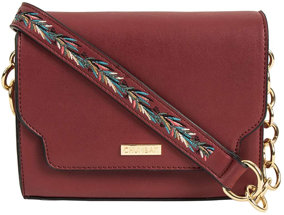 Price:$67.99 Chumbak Tropical Vines Crossbody Bag -Maroon - Stylish Women's Purse, Over the Shoulder Bag for Girls, Fashion Handbag, Crossover Bag, Messenger Bag, Size 8.0x6.3 inches  Handbags   