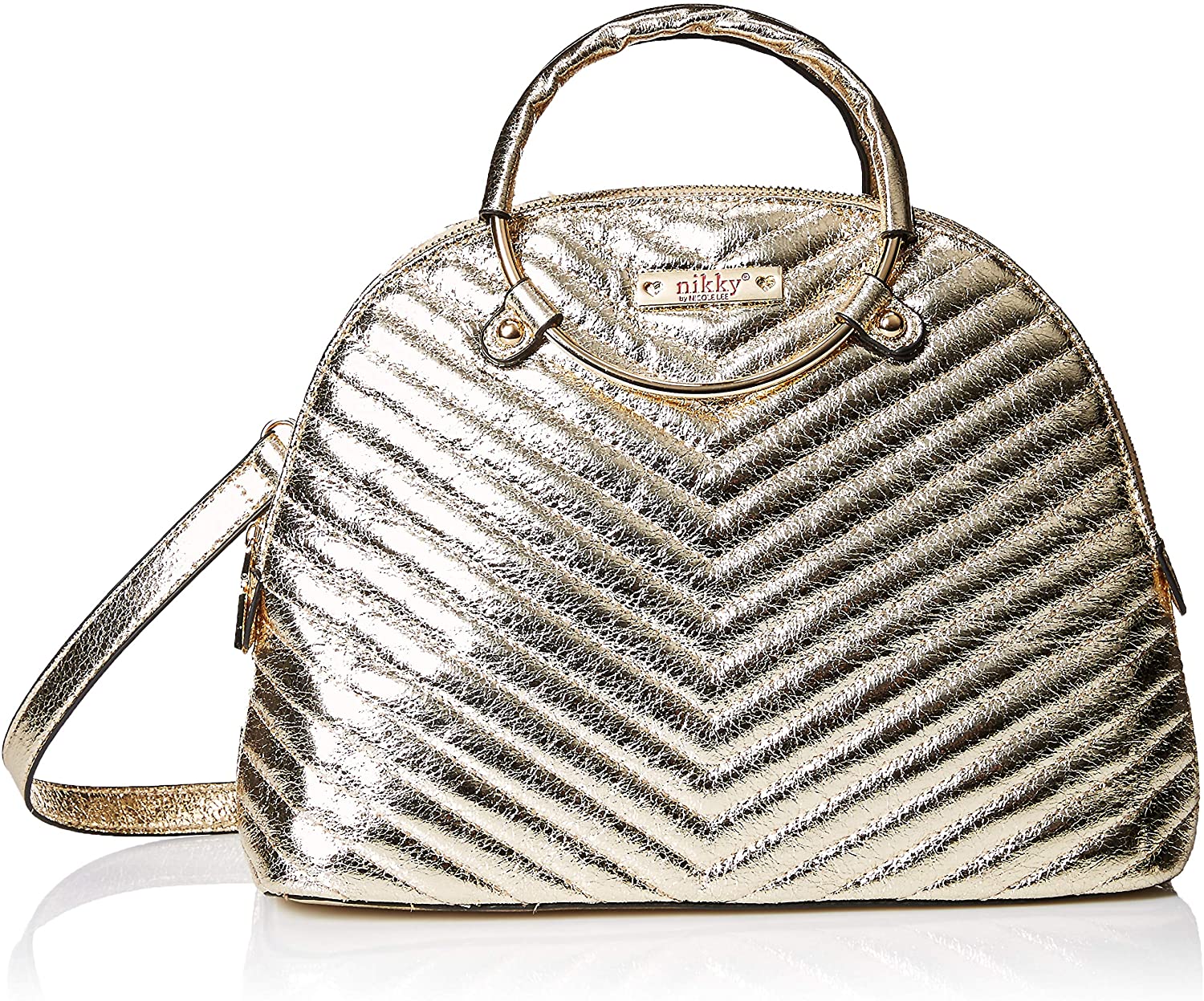 Price:$38.70    Nikky Women's Metallic Quilted Gold Satchel Bag With Dual Compartment And Shoulder Strap, One Size  Clothing