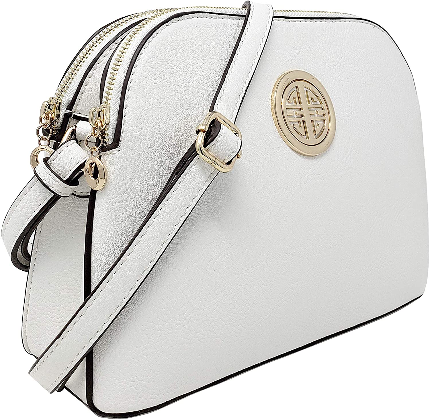 Price:$24.95 Women's Rich Faux Leather Light Weight Mult Compartment Medium Crossbody Bag with Adjustable Shoulder Strap-WU040NC(White)  Handbags   