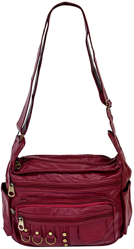 Price:$0.00 Super light, slouchy, classic, easy wear multi pockets shoulder bags cross-body purses (C-wine)  Handbags   