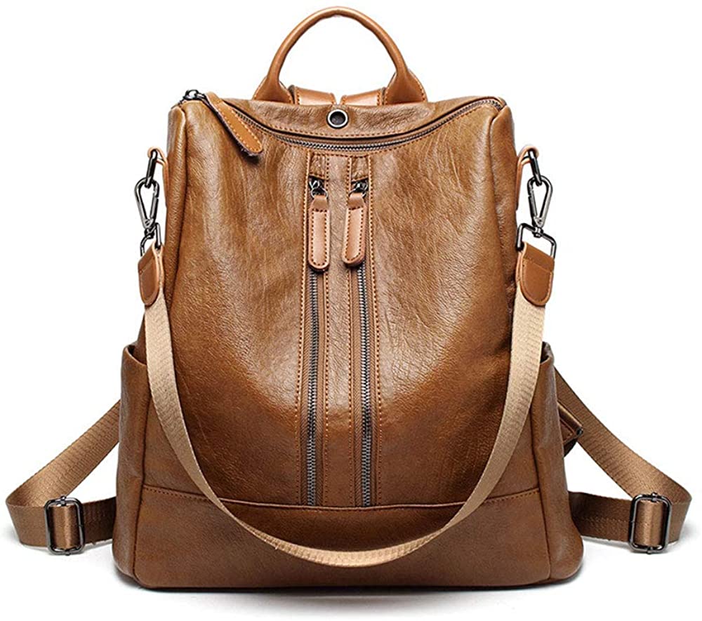 Price:$29.21    Women Leather Backpack Casual Shoulder Bag Purse Convertible Daypack Designer Travel Rucksack, Brown  Clothing