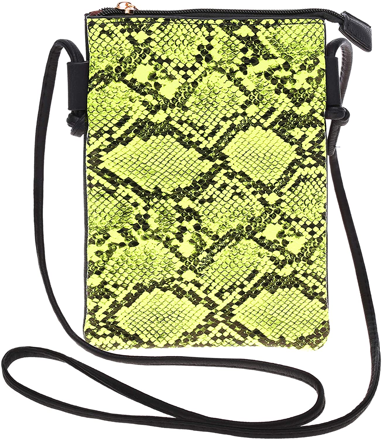 Price:$14.99 MIRMARU Women’s Faux Leather Animal Print Small Crossbody Bag - Travel Shoulder Cross Wallet Purse with Zipper Closure.(Snake-Neon Yellow)  Handbags   