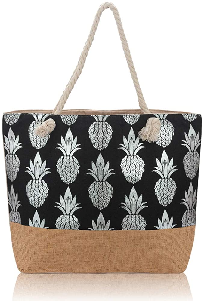 Price:$0.00    Pineapple Tote Bag Women Canvas Tote Bag Beach Bag Shoulder Bag (Silver + Black Pineapple)  Clothing
