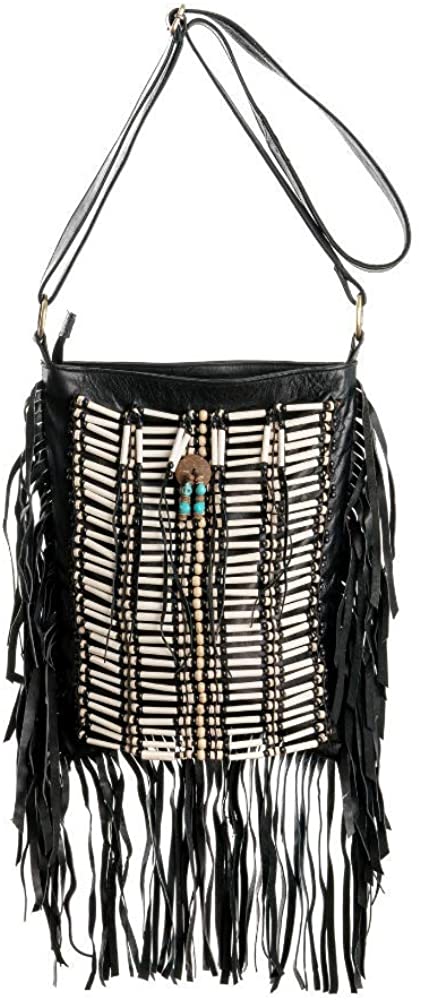 Price:$69.00 Black Boho Bag| Real Leather | Fringe Purse | Bohemian Bags | Hobo Tote Handbag  Handbags   