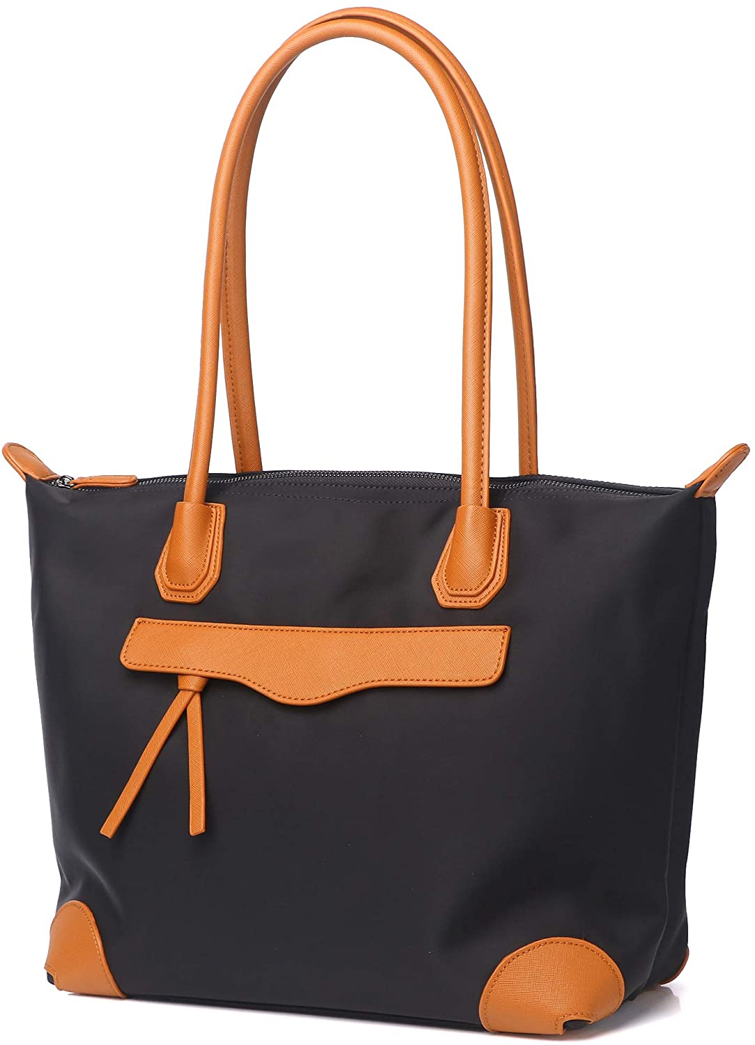 Price:$27.99    Jeelow Nylon Black Tote Bag Work Tote Bags With Zipper Shoulder Bag Handbags For Women (Brown)  Clothing