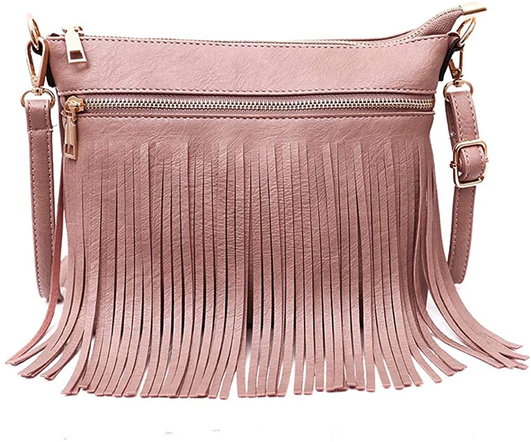Price:$16.98    Women Fashion Fringe Crossbody Bags, PU Leather Tassel Hobo Shoulder Purse, Small Bohemian Handbags (pink)  Clothing