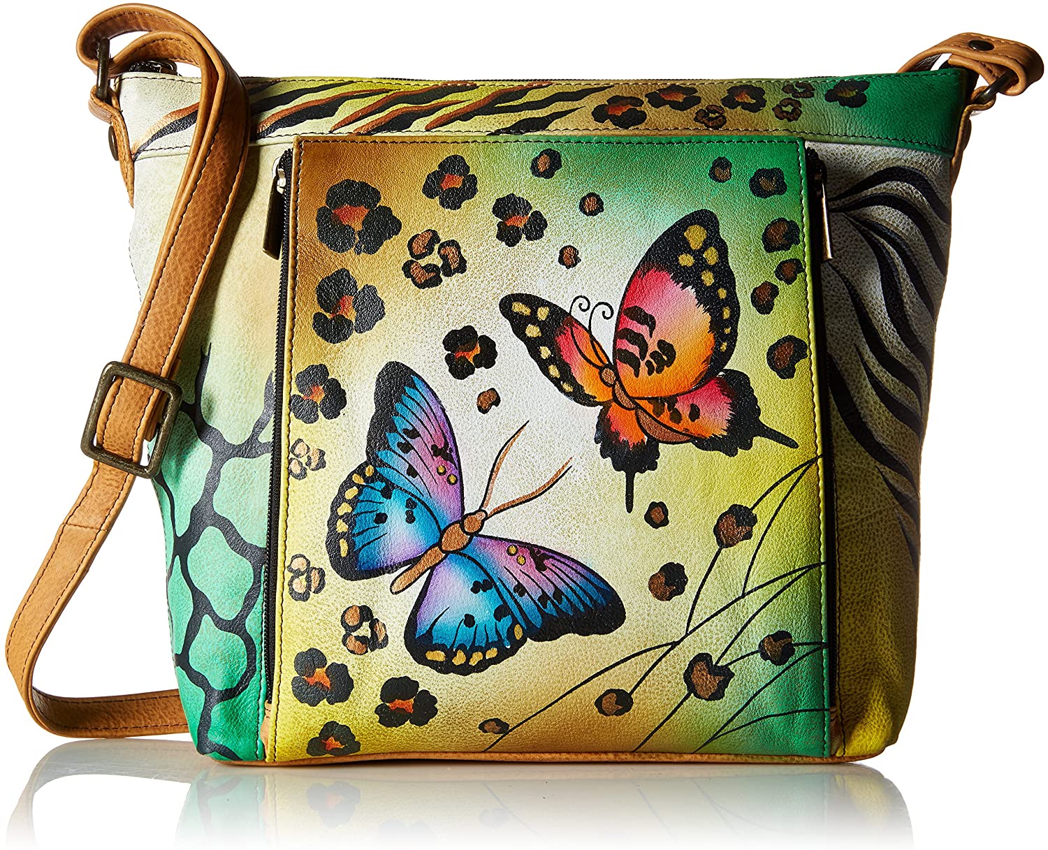 Price:$114.41 Anna by Anuschka Genuine Leather Travel Organizer | Hand-Painted Original Artwork | Animal Butterfly  Handbags   