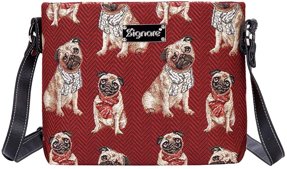 Price:$29.99 Signare Tapestry Crossbody Purse Small Shoulder Bag for Women with Pug Dog Design (XB02-PUG)  Handbags   