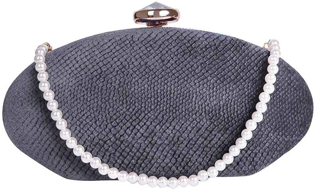 Price:$24.99 Womens Evening Clutch Bags Pearl Beaded Cocktail Handbag for Prom Bride Wedding with Shoulder Strap (Gray)  Handbags   
