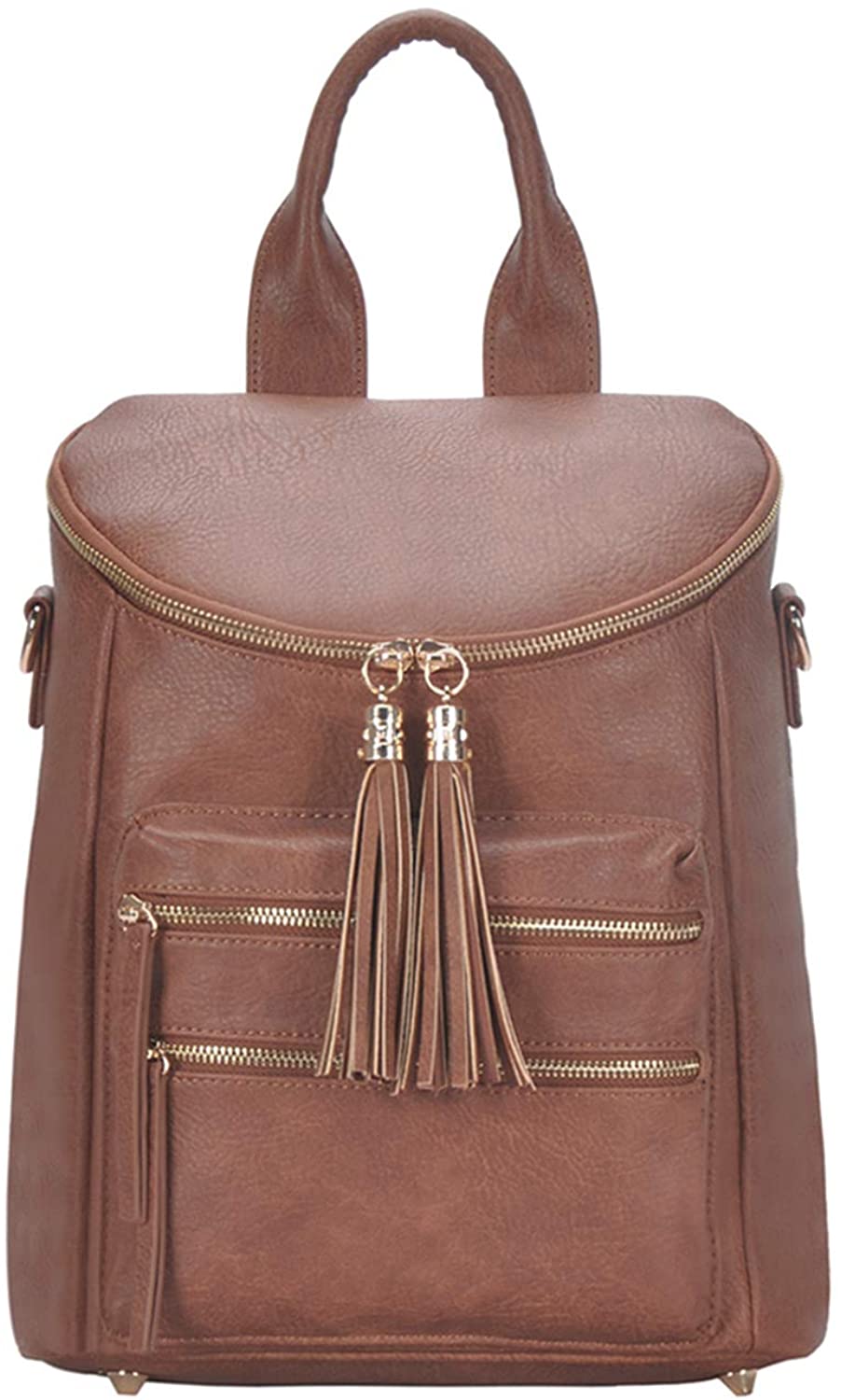 Price:$39.99    MMS Design Studio Katie Womens Utilitarian Multi Pocket Convertible Tan Backpack Shoulder Bag School Travel PU Vegan Leather Handbag  Clothing