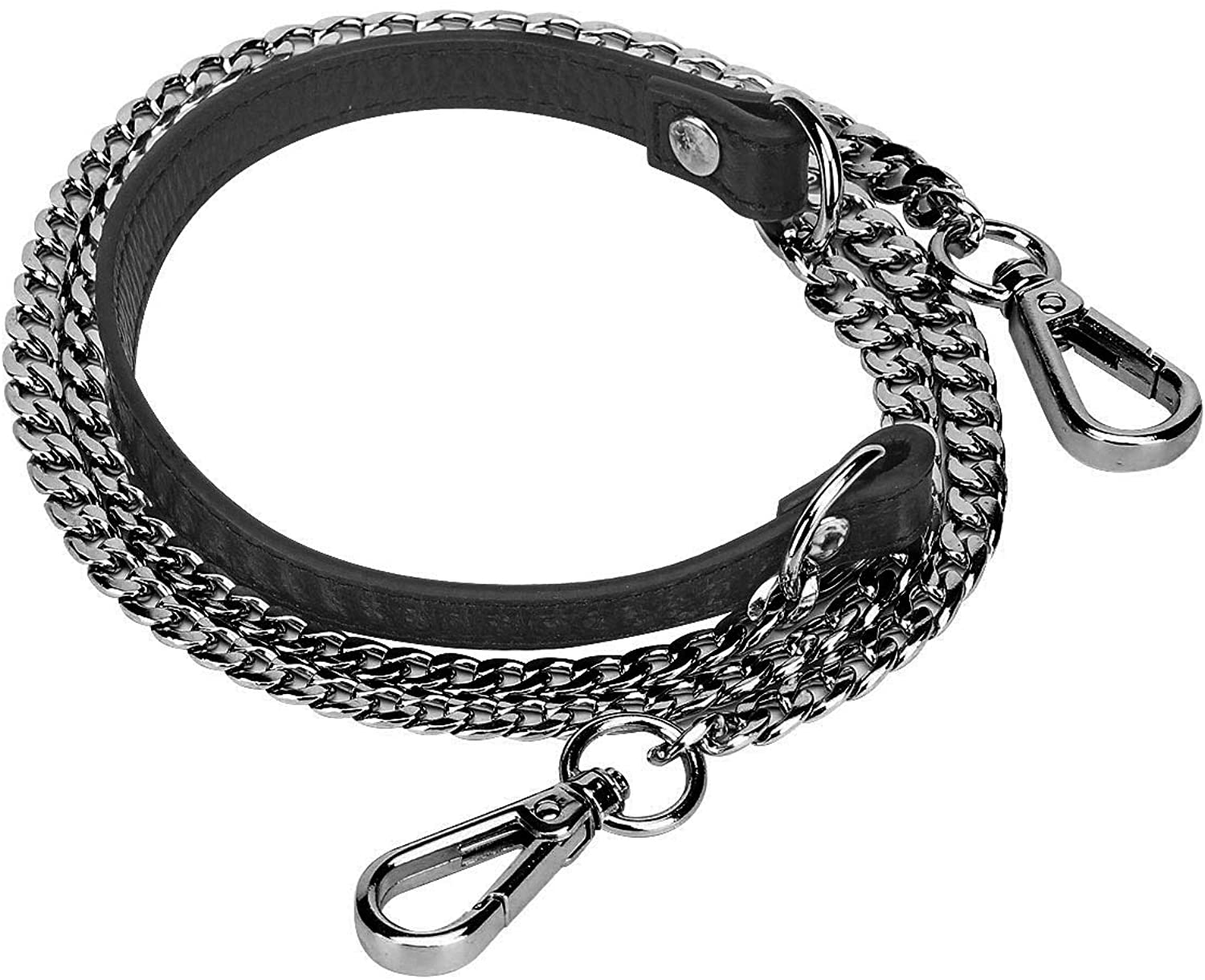 Price:$12.99 VanEnjoy Replacement Chain & Genuine Leather Shoulder Straps for Handbags Purse Bags (Black-Grey Metal)  Handbags   