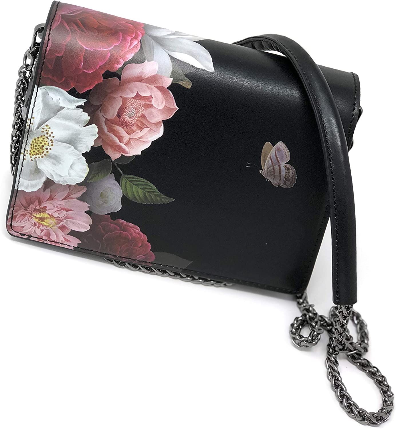 Price:$149.99    Genuine Leather Black Crossbody Bag for Women Messenger Handbag Wallet Shoulder Purse with Printed Design, Formal Flowers, Regular  Clothing