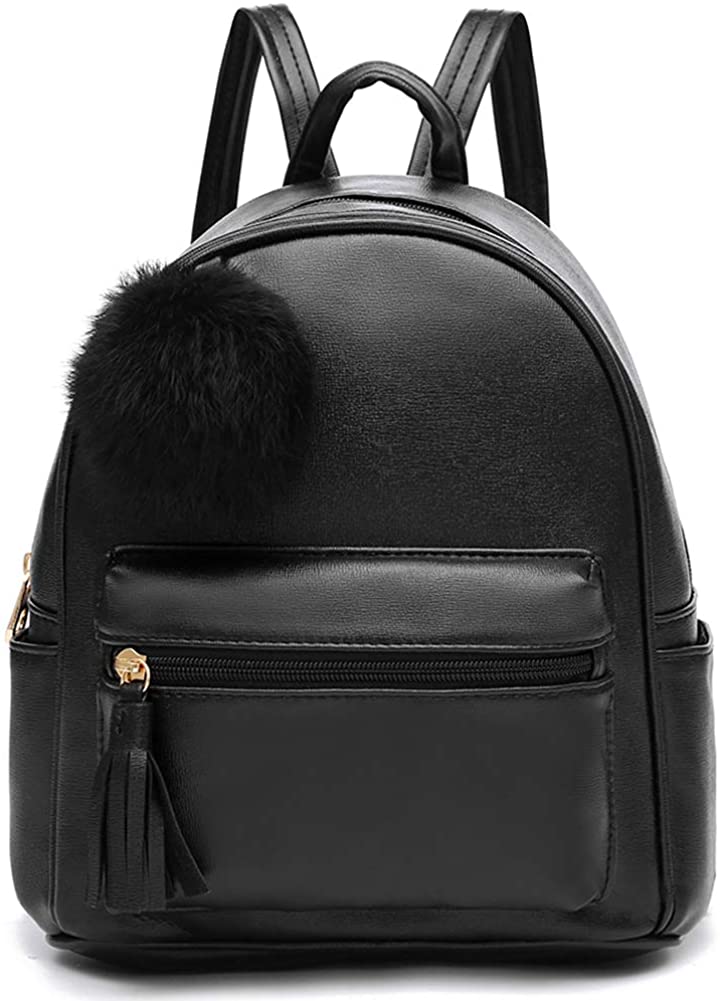 Price:$18.99    Mini Backpack Purse for Women Teenage Girls Purses PU Leather Daypack Shoulder Bag with Charm Tassel and Pompom  Clothing