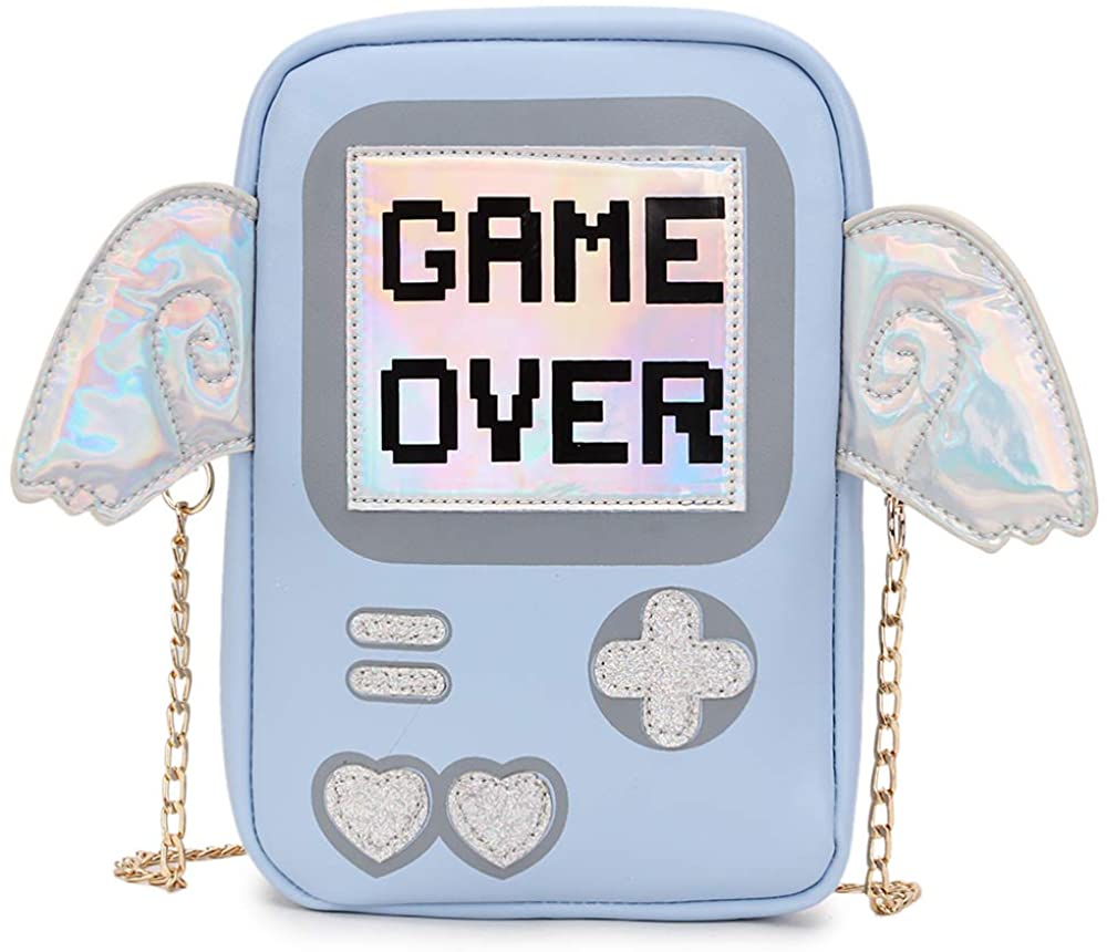Price:$17.99 Cute Fashion Wings Game Machine Shape Pu Leather Girl's Shoulder Bag Handbag Crossbody Bag (blue)  Handbags   
