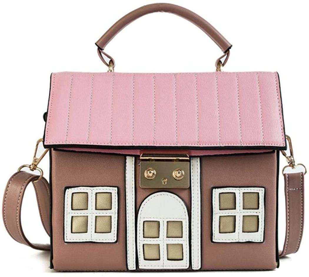 Price:$37.99 Personality House Shaped Messenger Bags PU Leather Crossbody Shoulder Bag for Ladies Girl Casual Mini Handbag (Pink)  Handbags   