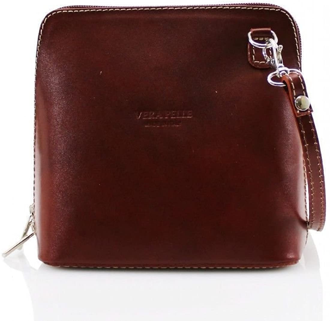 Price:$49.99 Ladies Fashion Small Square Vera Pelle Italian Leather Cross Body Shoulder Bags (Brown)  Handbags   